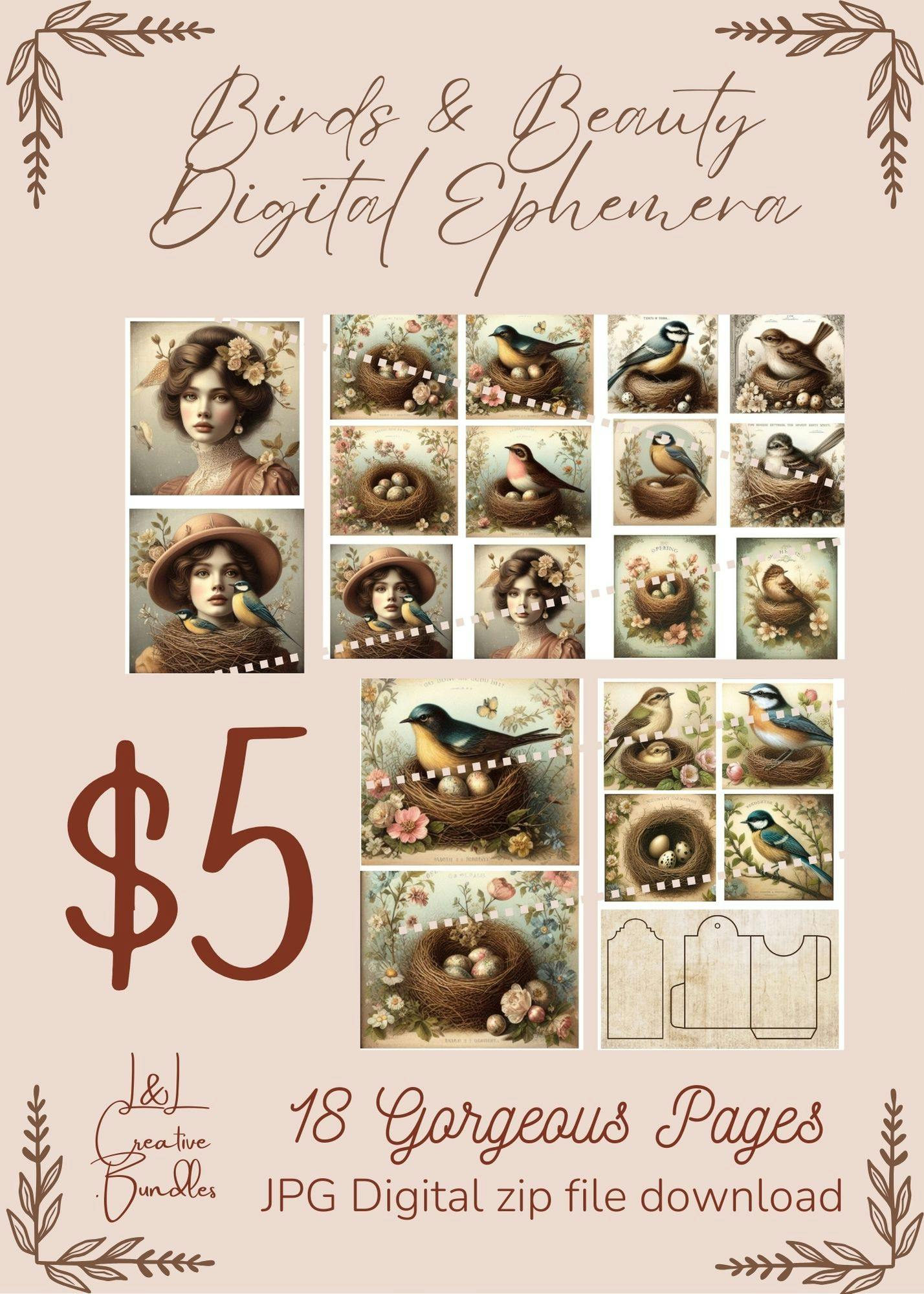 Birds & Beauty Digital JPG Ephemera