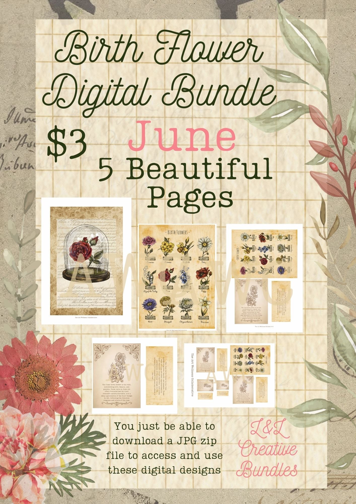June Birth Flower Digital Bundle