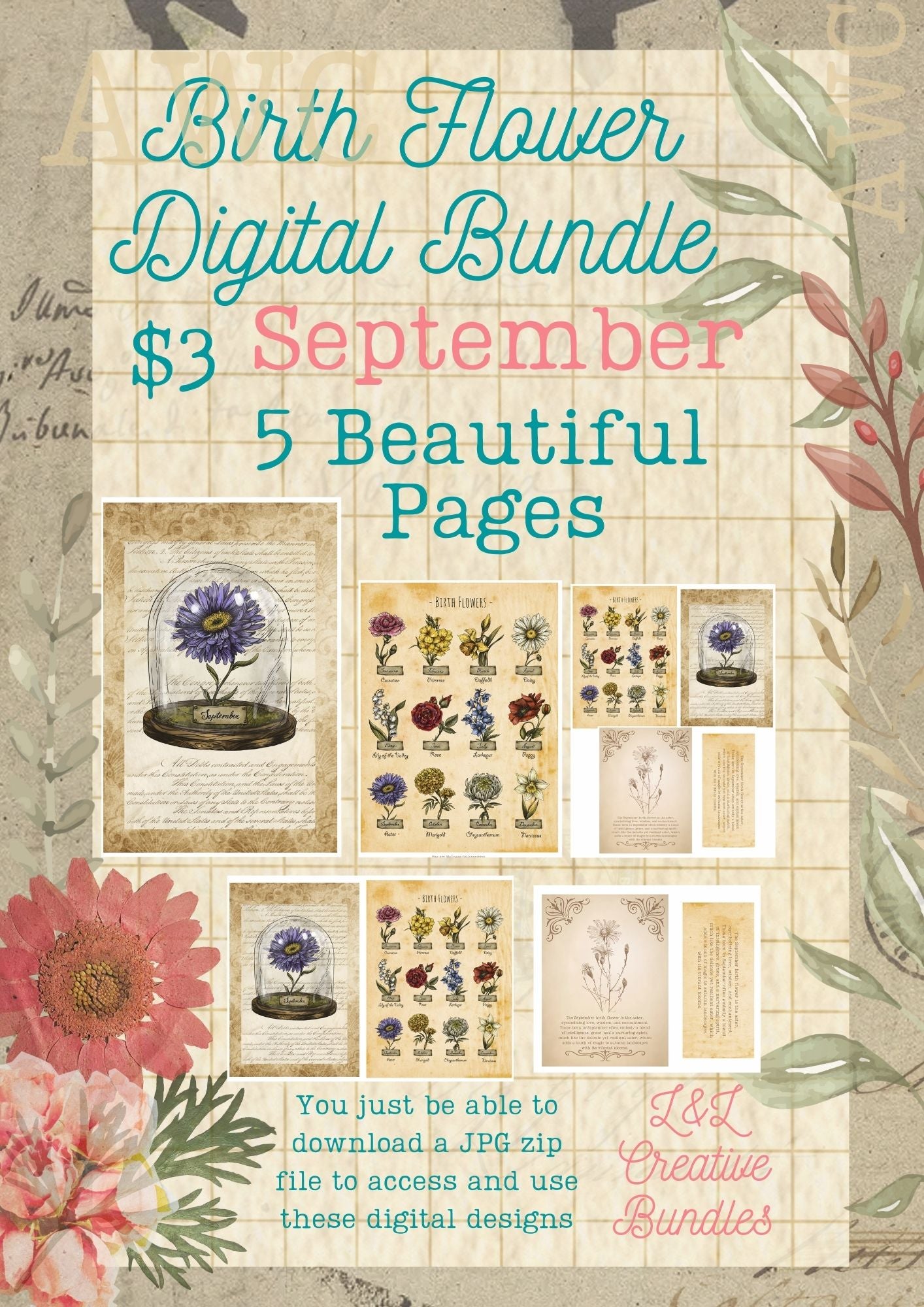 September Birth Flower Digital Bundle