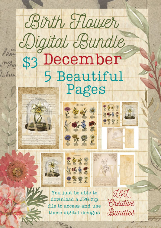 December Birth Flower Digital Bundle