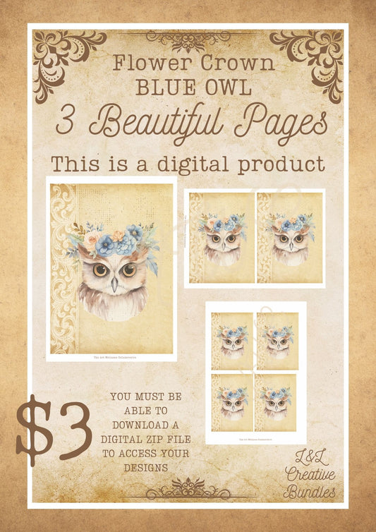 Flower Crown Blue Owl