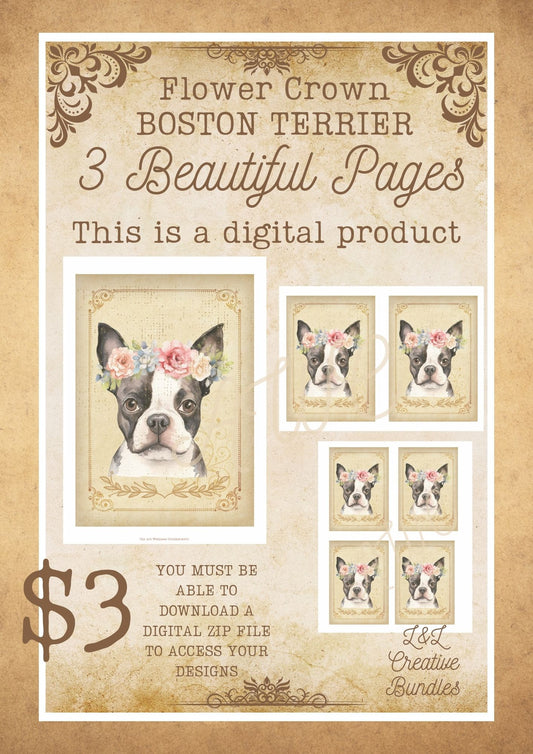 Flower Crown Boston Terrier