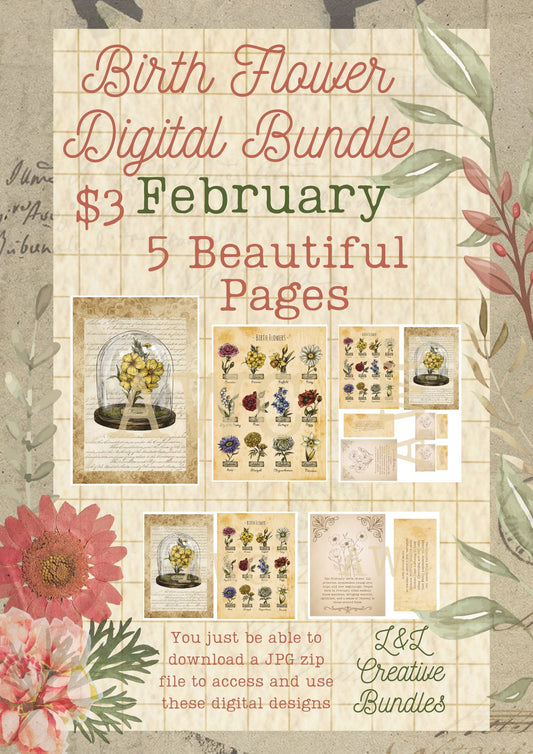 February Birth Flower Digital Bundle