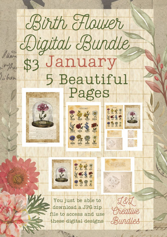 January Birth Flower Digital Bundle