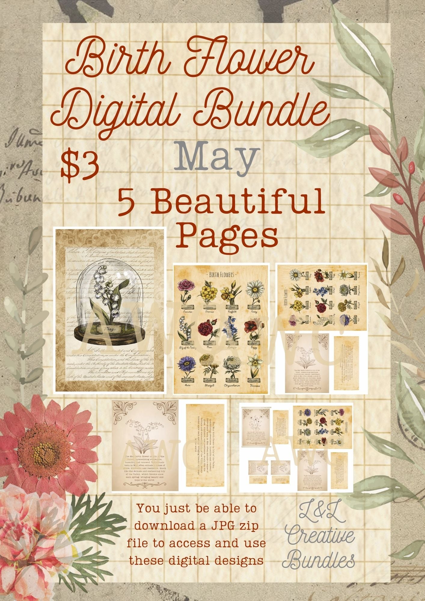 May Birth Flower Digital Bundle