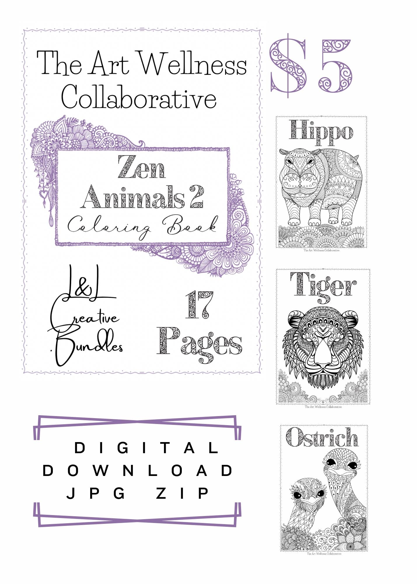 Zen Animals 2 Coloring Book – Art Wellness Marketplace